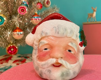 Rare Vintage PY Ucagco Santa Claus Cookie Jar 1950s Mid-Century Kitsch Christmas Japan MCM
