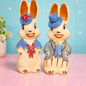 Vintage Anthropomorphe Kaninchen Osterfiguren MCM Kitsch