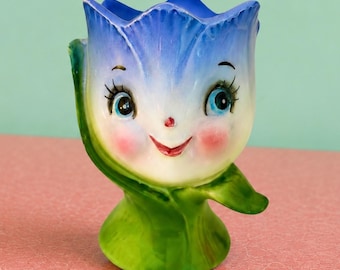 Vintage Lefton Anthropomorphic Tulip Flower Egg Cup Kitch Mid-Century Japan MCM