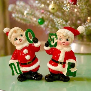 Vintage Atlas Japan Weihnachten Noel Weihnachtsmann Pixie Elfe Salz und Pfeffer Streuer 1950er Jahre MCM Japan