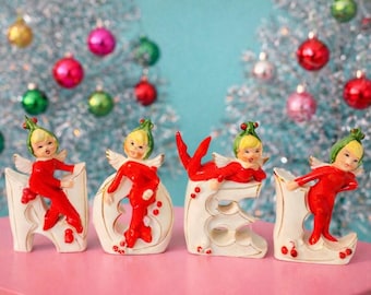 Vintage Norcrest 1950s Noel Pixie Fairy Elves MCM Japan Elfs