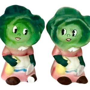 Vintage 1950s PY Miyao Cabbage Head Girl Salt & Pepper Shakers Japan Kitsch MCM