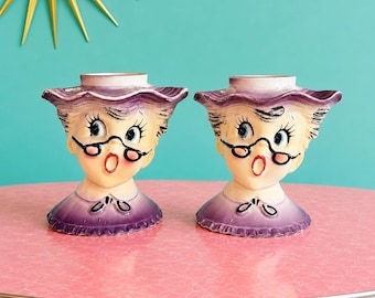 Rare 1959 Holt Howard Lil Ol Lace Candle Holders Matching Pair MCM Japan Kitsch