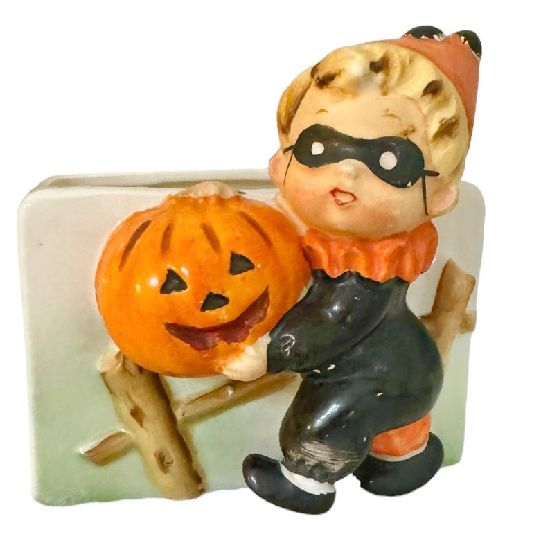 Vintage Relpo Halloween Boy Pumpkin Mask Planter MCM Japan 1950s image 4