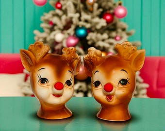 Vintage Lefton Rudolph the Red Nosed Reindeer Salt & Pepper
