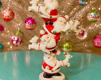 Vintage Norcrest NOEL Santa Totem Candle Holder Candelabra Mid-Century Christmas 1950s Japan