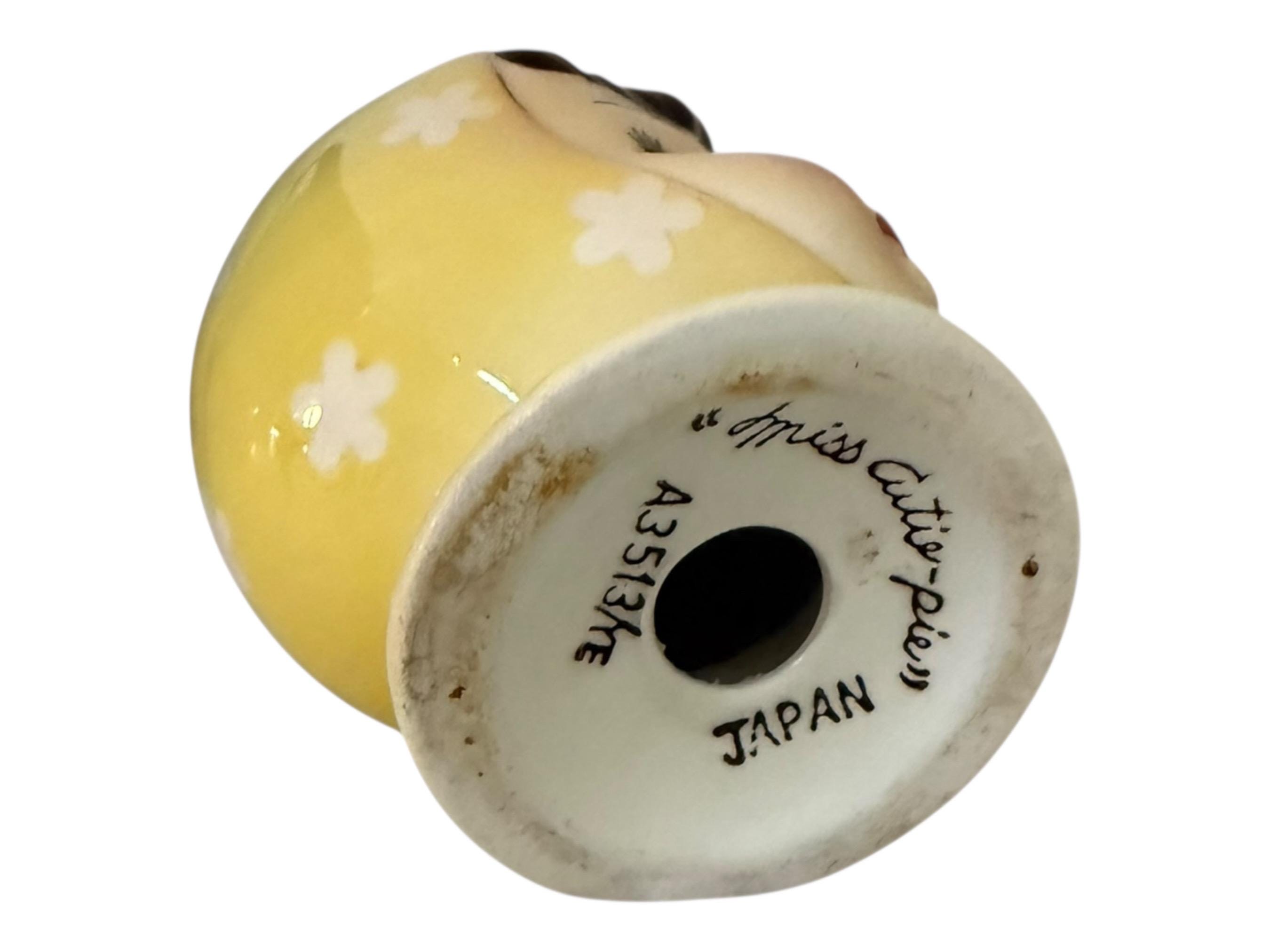 Vintage Napco Miss Cutie Pie Yellow Egg Cup Brunette Girl
