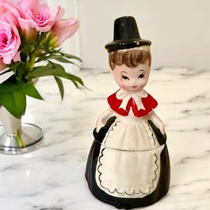 Vintage Napco 1950s Lefton MCM Kitsch Welsh Lady Sugar Jar Jam Jar Retro