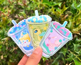 Holographic Mythical Boba Drink Stickers, Decals for Laptop and Water Bottle