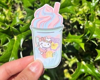 Kitty Milkshake Sticker | Floral Cat, Pastel Swirl Drink Decal
