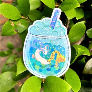 Sticker holographique Water Poke Boba, sticker pour ordinateur portable et bouteille d'eau