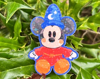 Holographic Sorcerer Mouse Sticker: Fantasia Inspired