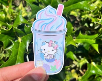 Pegatina de sirena gatita boba / Vinilo adhesivo de océano kawaii pastel (resistente al agua)