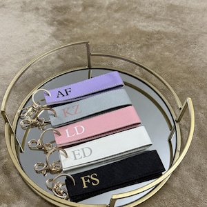 Personalised Wristlet Keyring Monogrammed Faux Leather Keychain with Initials, Custom Gift for Her, Birthday Gift, Bridesmaid, Car Key Ring