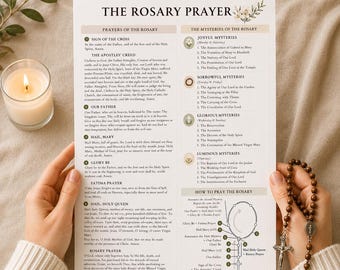 How to Pray the Rosary Printable One-Page Rosary Guide Catholic Prayer Sheet Instant Digital Download