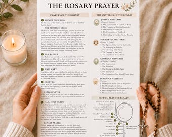 How to Pray the Rosary Printable One-Page Rosary Guide Catholic Prayer Sheet Instant Digital Download