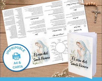 Wie rezar el Rosario Guía de bolsillo en Español Ave María, Misterios y oraciones del Santo Rosario, Folleto imprimible Descarga Digital
