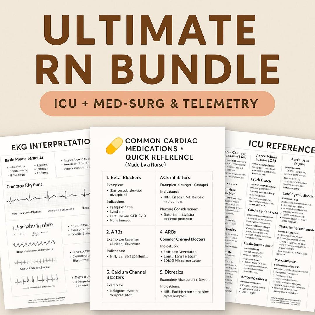 ICU Med-surg Telemetry Nurse Reference Sheets: EKG Cardiac Meds ...