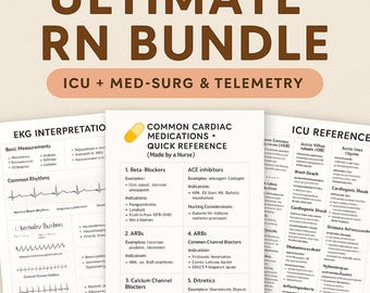 ICU Med-Surg Telemetry Nurse Reference Sheets: EKG Cardiac Meds (Printable PDF Bundle)