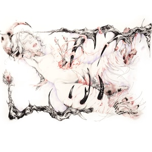 Impression d'art femme illustration couleur santé mentale, fantasy horror, mental health illustration, dark art, woman body horror