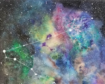 Illustration Sternzeichen Kosmos und Konstellation in Aquarell ~ Sternzeichen Konstellation Wand Kunst Wohndekor