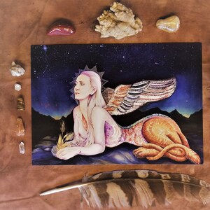 SPHYNX ~ Illustration Impression Mythologie Aquarelle en couleur ~ Sphynx watercolor Mythology illustration print, feminin sacré