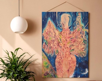 Ange de résurrection ~ Peinture originale sur bois ~ éveil spirituel / Protection / Magie / Art