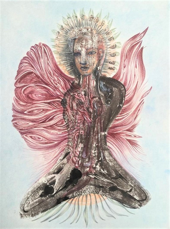 ANGE Œuvre originale technique mixte sur papier ~ Original art angel mixed media on paper