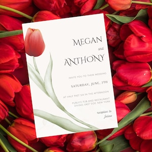 Invito matrimonio Tulip, invito matrimonio floreale, Canva, invito matrimonio modificabile, biglietto matrimonio Tulipano rosso, invito romantico, invito matrimonio chic