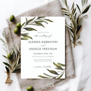 Positano Invite, Mediterranean Invitation, Italian Wedding Card, Amalfi Wedding Card, Olive Branch Invite, Canva, Toscana Invite