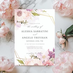 Romantic Rose Wedding Card, Blush Pink Invite, Canva, Editable Invite, Pink Floral Wedding Invitation, Custom Wedding Invite