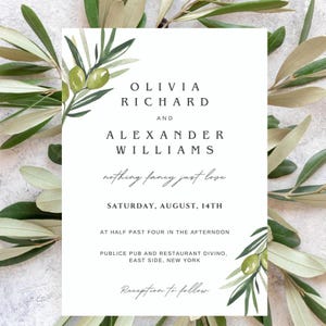 Olive Branch Wedding Invitation, Greenery Wedding Invite, Positano Invite, Mediterranean Invite, invites, Italian Wedding Card
