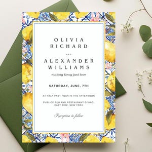 Lemon Tile Wedding Invitation: Positano Amalfi Coast (Canva, Instant Download) 5x7&quot;