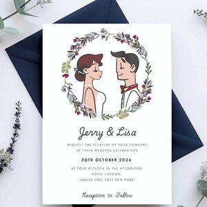 Romantisches verliebtes Paar Hochzeit einladen, Vintage Hochzeitskarte, schönes Paar einladen, Scribble einladen, schicke Hochzeit einladen