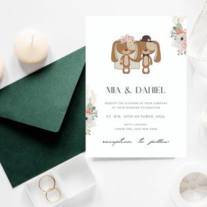 Tierische Hochzeitseinladung, süße Hochzeitskarte, niedliche Illustration der Hochzeit Cuple, Boho-Hochzeit einladen, süßes Paar lädt ein
