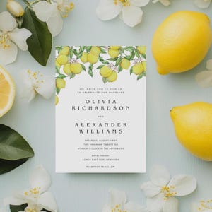 Lemon Wedding Invitation, Yellow Lemon Sorrento Wedding Invite, Amalfi Coast Wedding Card, Toscana Invites, Mediterranean Invite