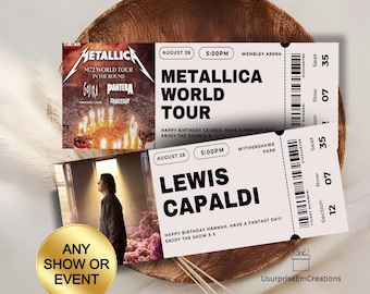 Personalised concert ticket, showtime event gig, musical, broadway, souvenir, memorabilia, birthday Christmas surprise voucher
