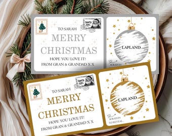 christmas scratch reveal surprise card, personalised voucher for holiday, spa day, day out, Christmas stocking filler, concert, show reveal