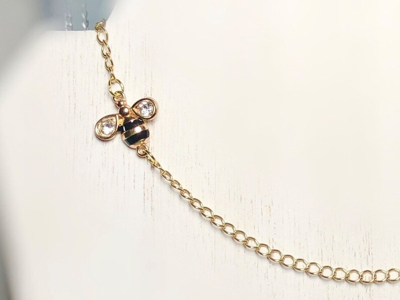 simple chain with personalized choice of chain Dainty bumblebee charm necklace