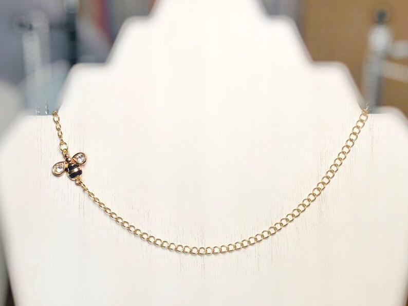 simple chain with personalized choice of chain Dainty bumblebee charm necklace