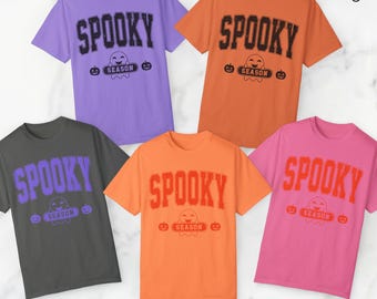 Spooky Season Cute Ghostie T-shirt, Halloween Distressed Graphic Tee, Fall Harvest Shirt, Pumpkin Apparel, Garment-Dyed Tee, Comfort Colors