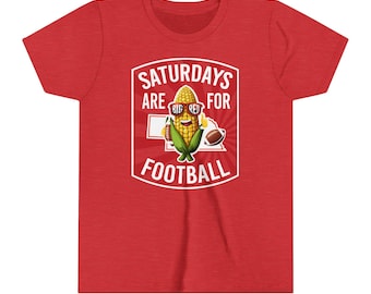 Youth Football Tee, NE Corn Sunglasses Shirt, Kids Game Day Top, Saturday Team Sports T-shirt, Football Fan Gift, Red N White