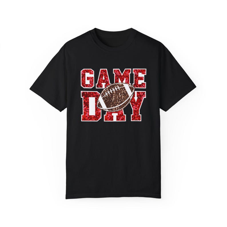 Football Game Day Red Sequin T-shirt, Comfort Colors, Unisex Tee, Sporty Gameday Shirt, Casual Game Day Top, Faux Sequin Tee image 6