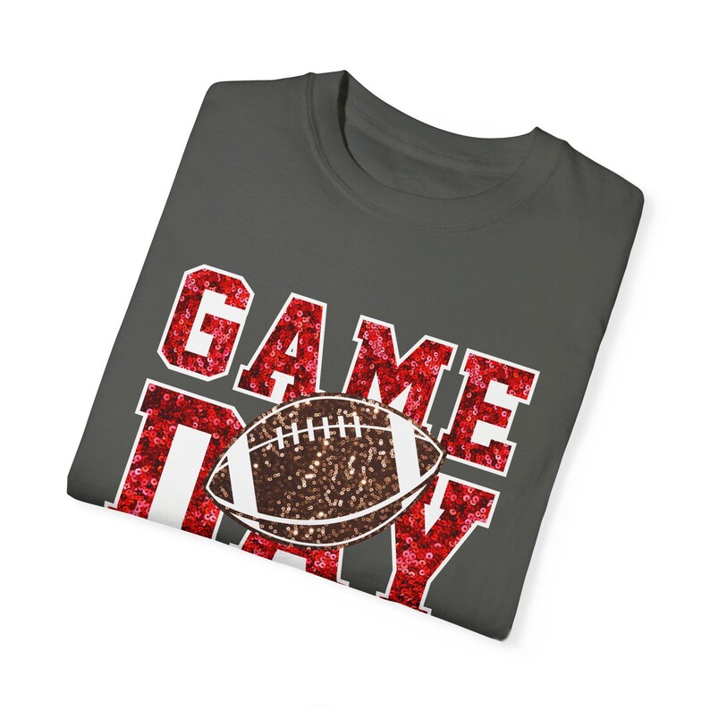 Football Game Day Red Sequin T-shirt, Comfort Colors, Unisex Tee, Sporty Gameday Shirt, Casual Game Day Top, Faux Sequin Tee image 8