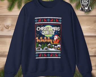 Christmas Quest 8-bit Sweatshirt, Ugly Sweater Holiday Video Game, Unisex Crewneck, Christmas Jumper, Xmas Top, Festive Pullover