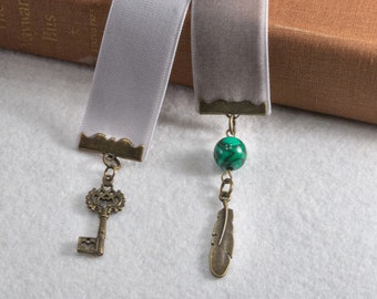 Charmed Ribbon Bookmark - Key, feather