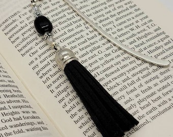 Suede tassel bookmark - black