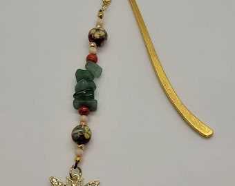 Bee and flower bookmark - red