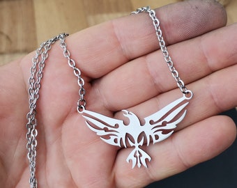 Phoenix, Eagle, Hawk, Falcon - stainless steel pendant on stainless steel chain, WATERPROOF necklace men's or women's tribal art jewelry
