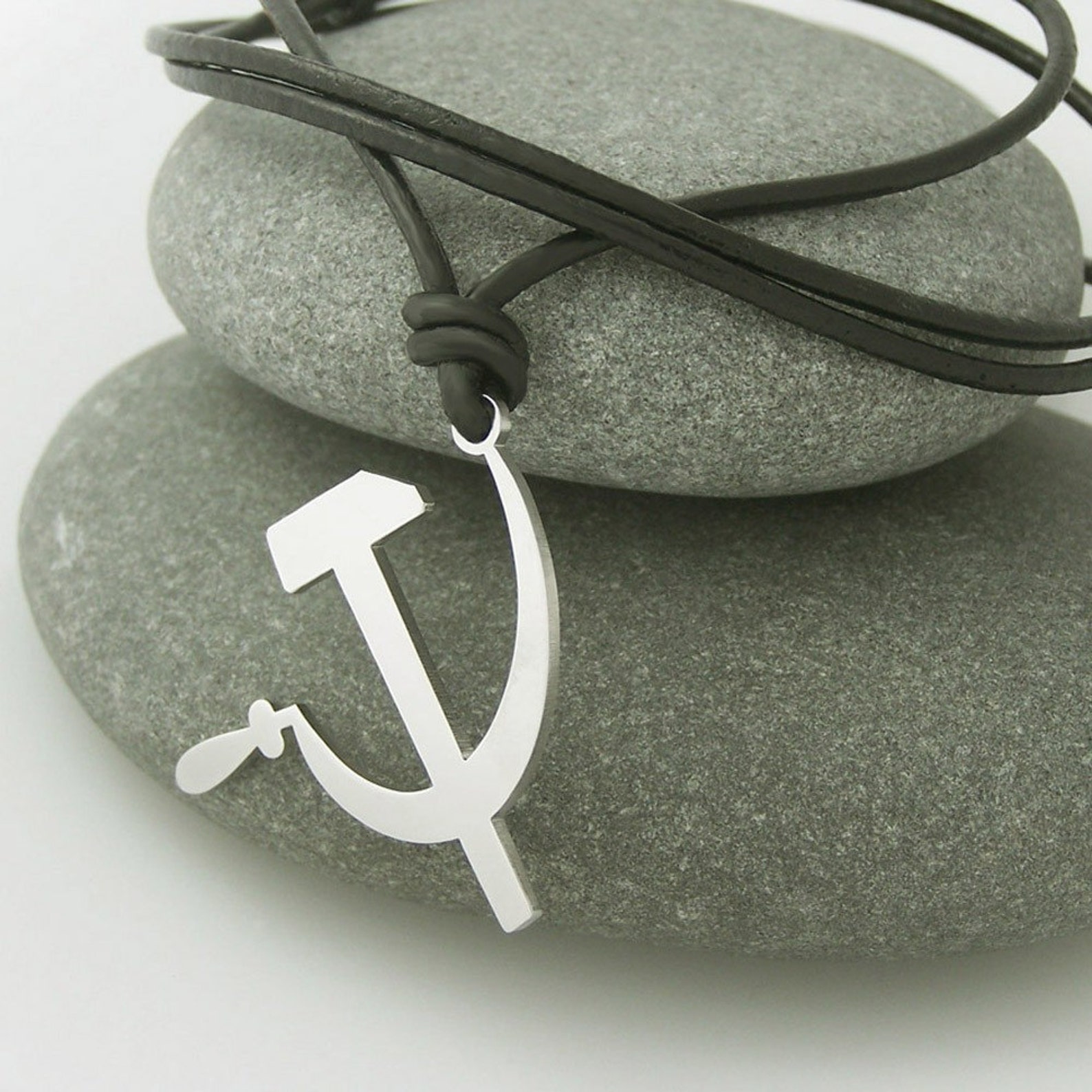 Hammer and Sickle Stainless Steel Pendant on Natural Leather Etsy